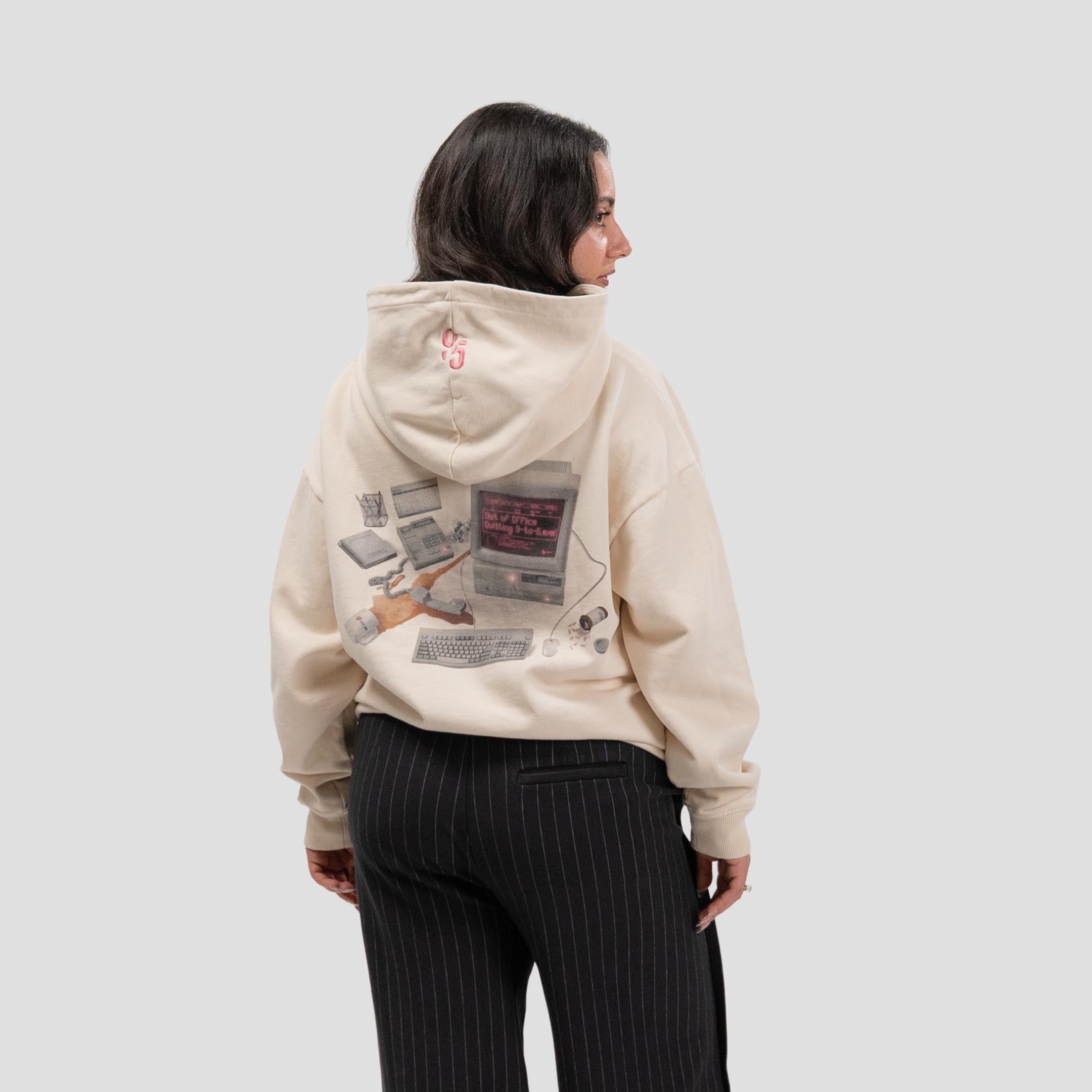 Office Desk Hoodie Bone-White